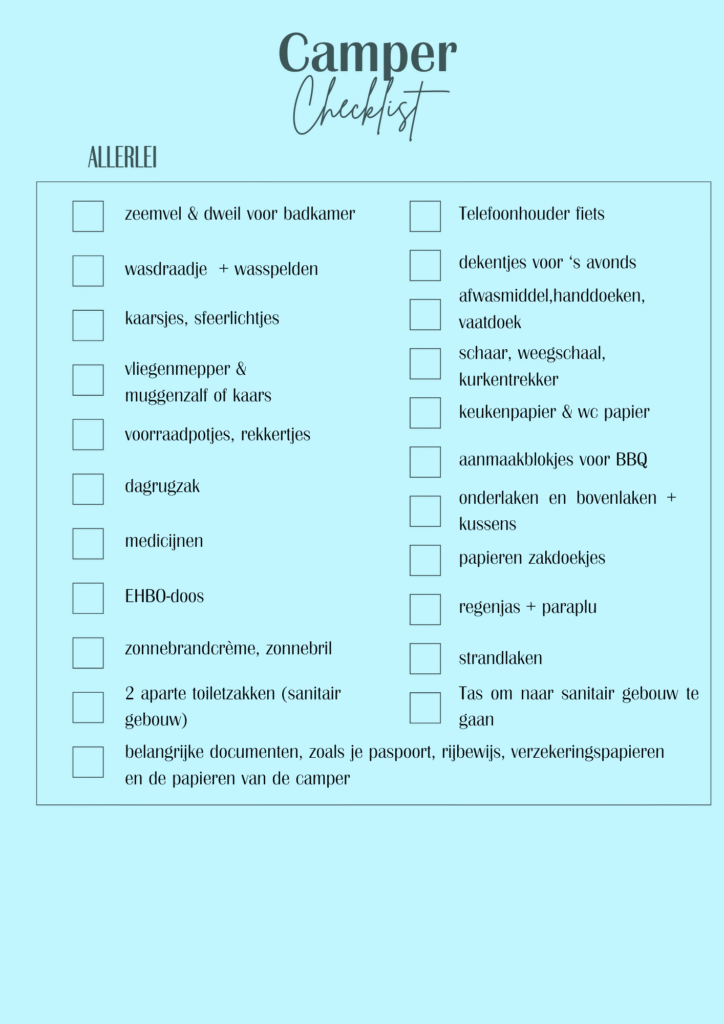 Checklist camper